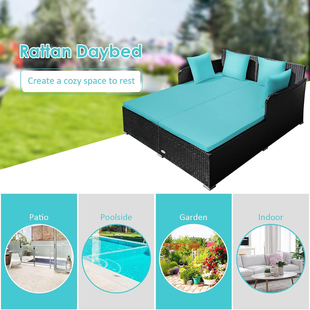 Tangkula Outdoor Rattan Daybed, Sunbed Wicker Furniture w/Spacious Seat, Upho...