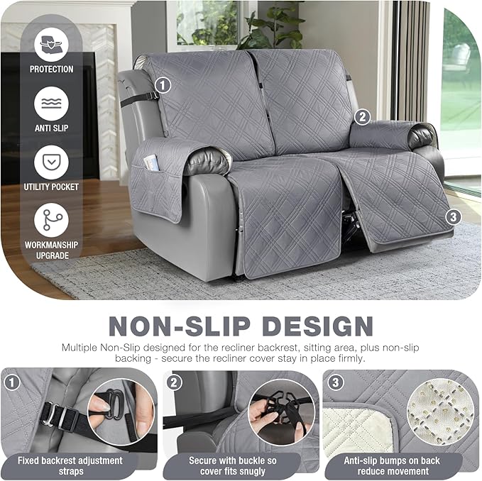 TAOCOCO 100% Waterproof Oversized Loveseat Recliner Cover, Non Slip Split Couch