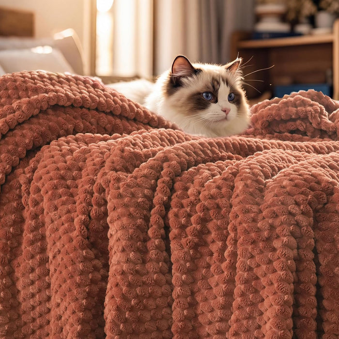 PHF Soft Fleece Blanket Queen Size, 340GSM Warm & Plush, 90x90, Terracotta
