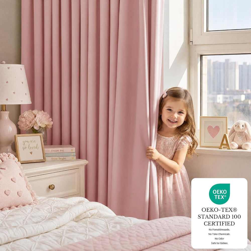 NICETOWN 100% Blackout Pink Curtains for Girls Room, W40xL72, 2 Panels