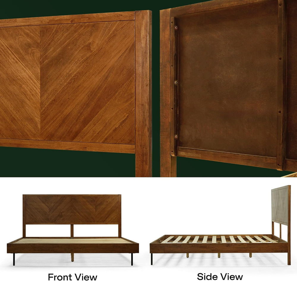 Acacia Alander Bed Frame with Headboard Bed Frame Queen Size Solid Wood Platf...