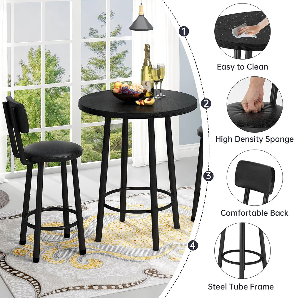 Recaceik 3‑Piece Pub Dining Set, Counter Height Modern Round Bar Table with W...