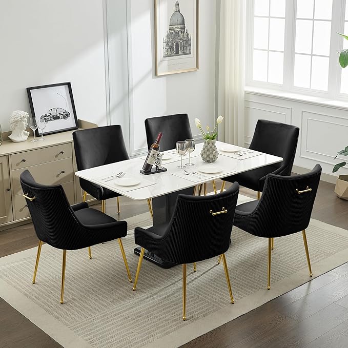 Velvet Dining Chairs Set of 2 Gold Legs,Upholstered Velvet Accent Chairs, Ple...