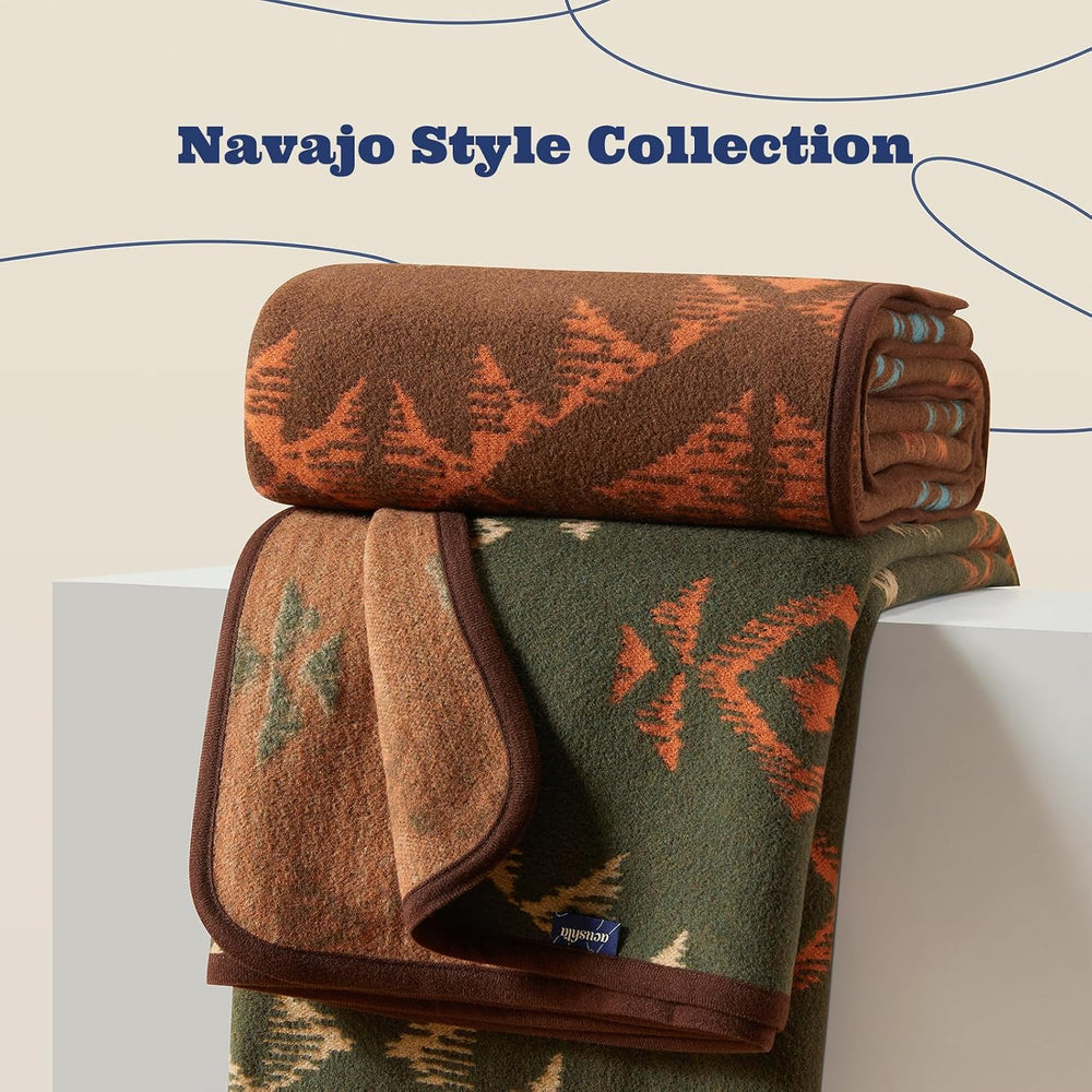 ACUSHLA Merino Wool Camping Blanket Warm Outdoor Travel Throw,Navajo Green