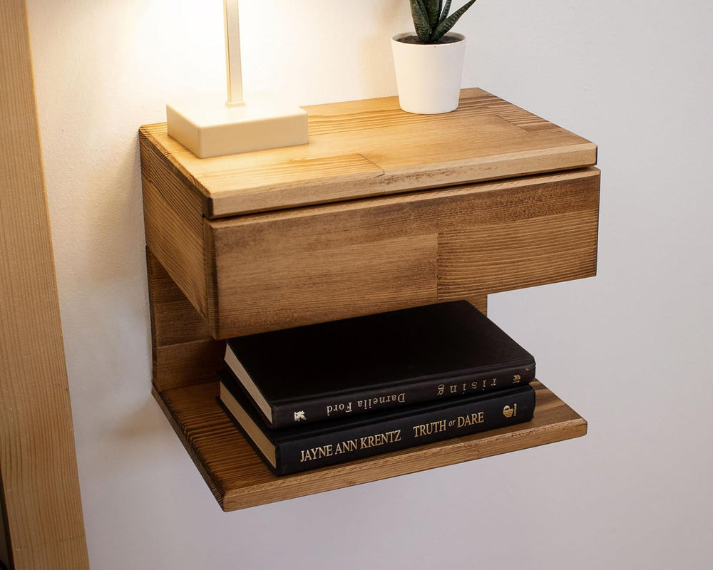 Floating Nightstand Side Accent or End Table with Storage Drawer, Wood Bedsid...