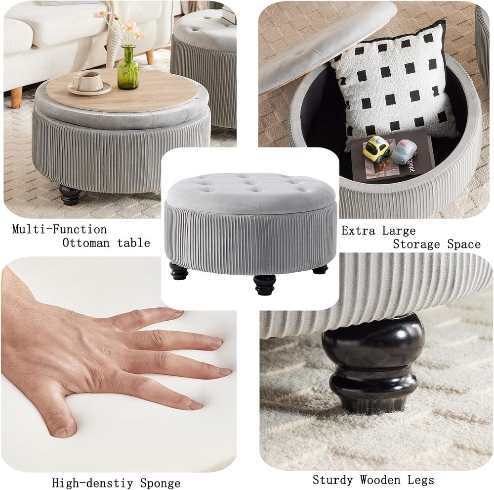 24Inch Round Storage Ottoman Coffee Table for Living Room