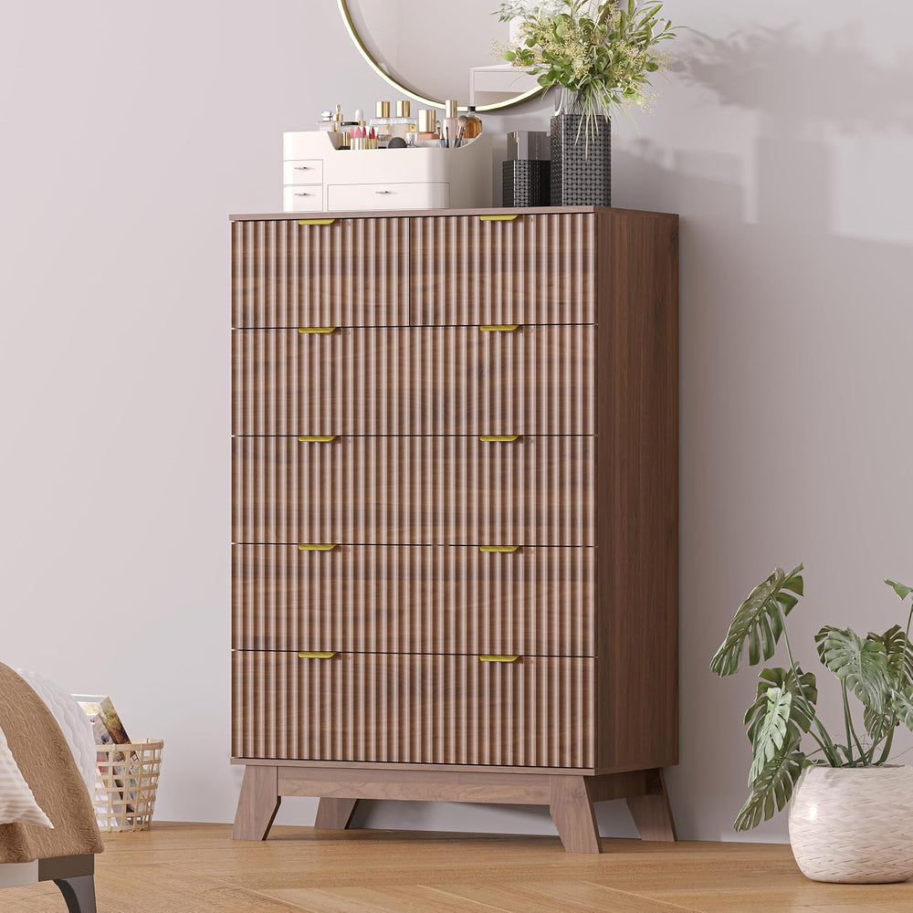Tall 6 Drawer Dresser for Bedroom, 46" H Fluted Wooden Dresser Storage C...