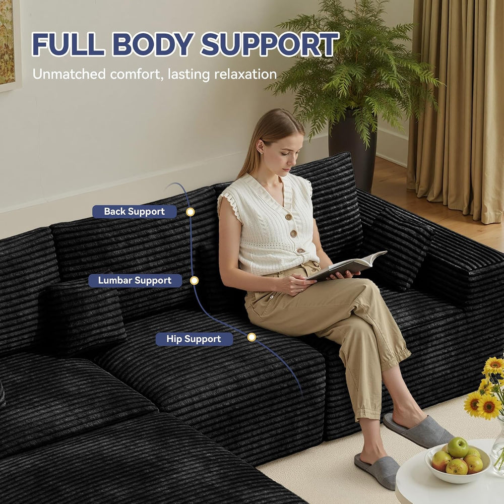 113" L-Shaped Boneless Couch, Modern Modular Sectional Sofa with Deep Se...