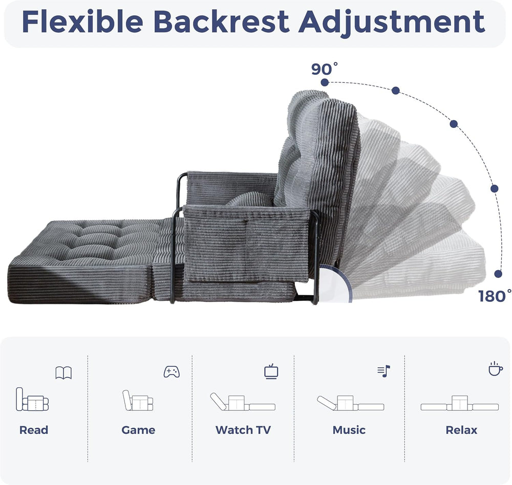 MAXYOYO Adjustable Folding Sofa Bed Couch with 2 Pillows, Dark Grey | Multi-F...