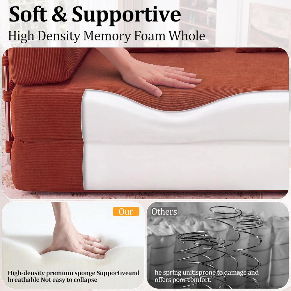 BSHOMGI Convertible Sofa Bed, 2 Seater Corduroy Futon Floor Bed Foldable Slee...