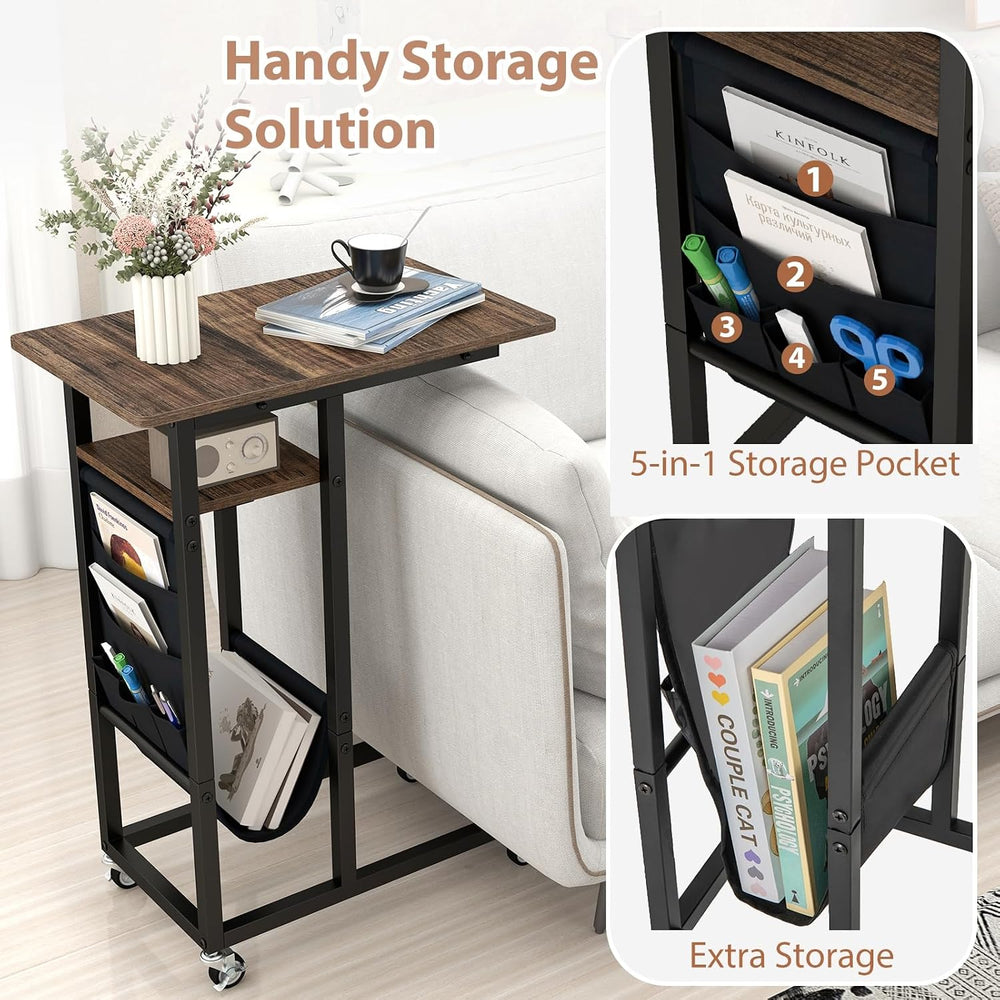 Giantex C Shaped End Table with Charging Station, 27’’H Slide Under Couch Sid...