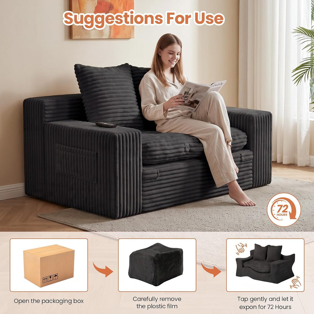 56'' Convertible Boneless Couch, Trifold Sofa Bed/Futon Sleeper with ...