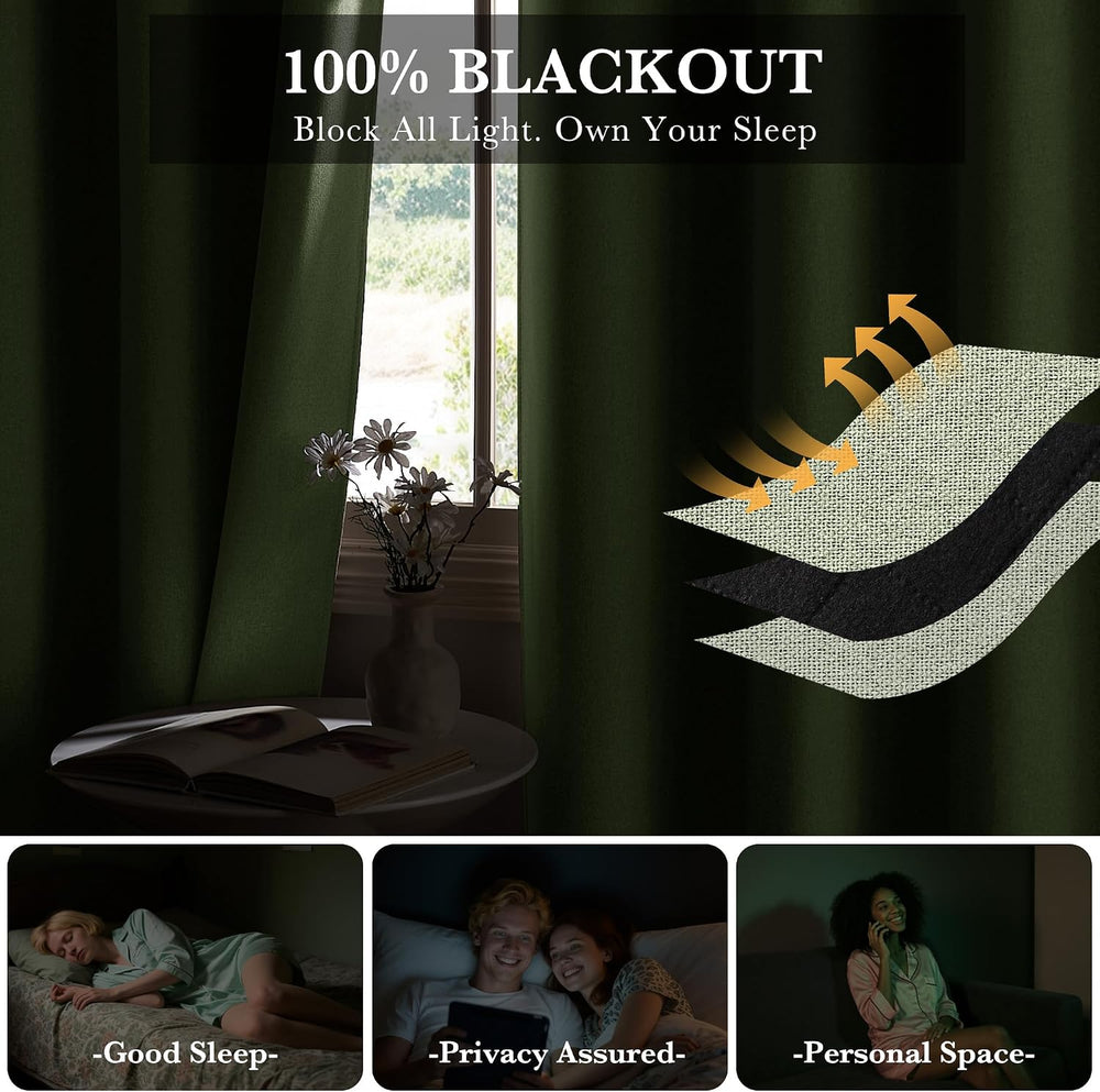 RYB HOME Sage Green Total Blackout Curtain for Sliding Door Living Room