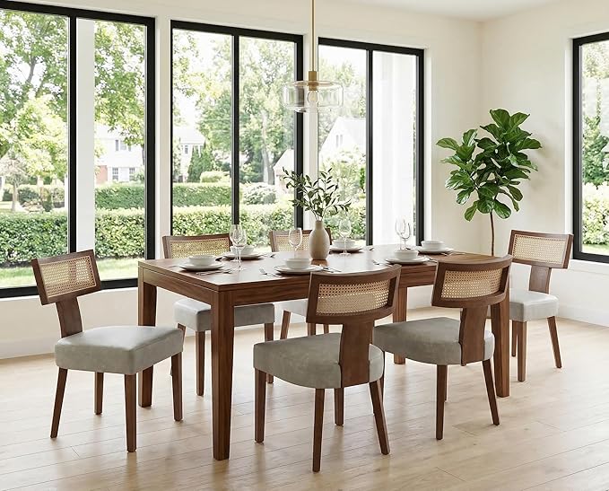 Modern Dining Chairs, Set of 4 - Rattan Back, Pu Leather Upholstered, Kitchen...