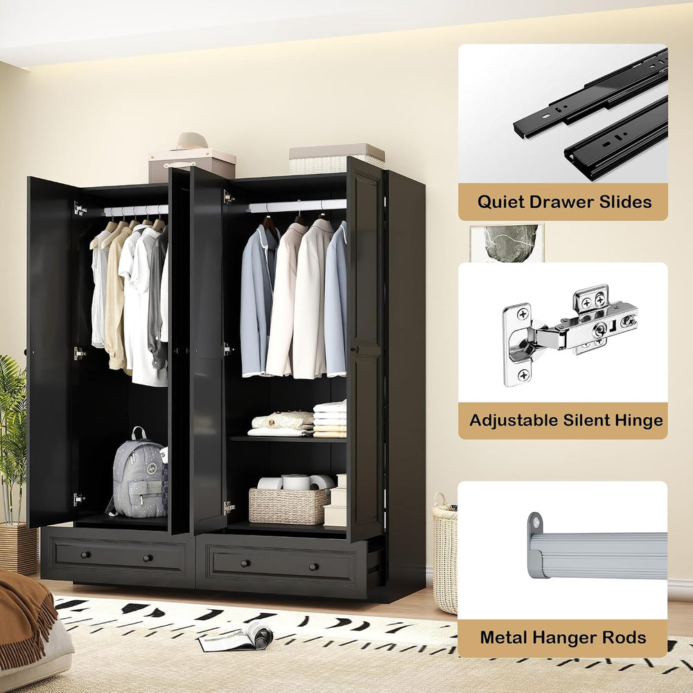 Black Armoire Wardrobe Closet with 2 Drawers: 75" H x 63" W