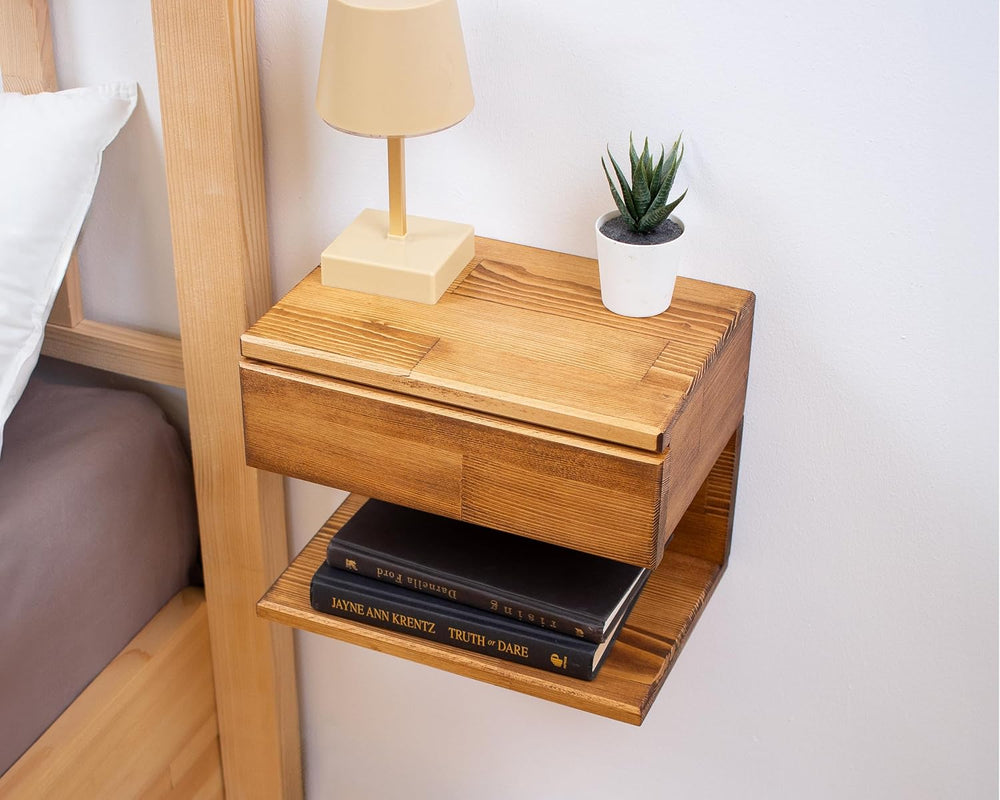 Floating Nightstand Side Accent or End Table with Storage Drawer, Wood Bedsid...