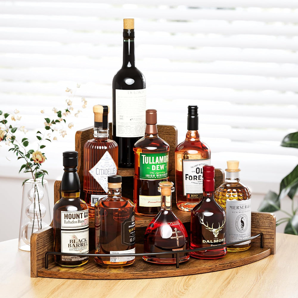 KLM Liquor Bottle Display Corner Shelf, Brown | Coffee Syrup Rack Organizer, ...