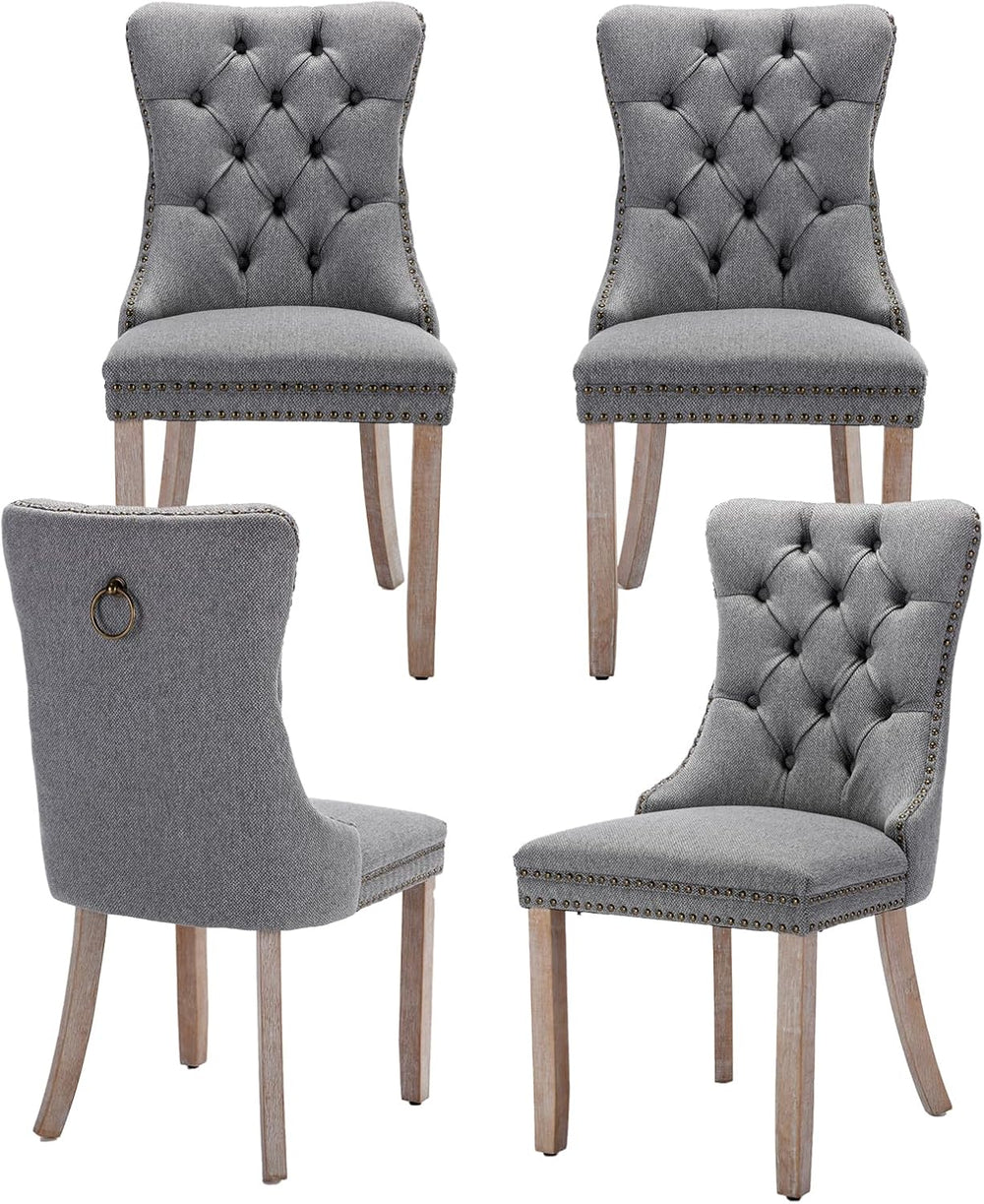 Grey Dining Chairs Set of 4, Upholstered Tufted Linen Fabric Dining Room Chai...