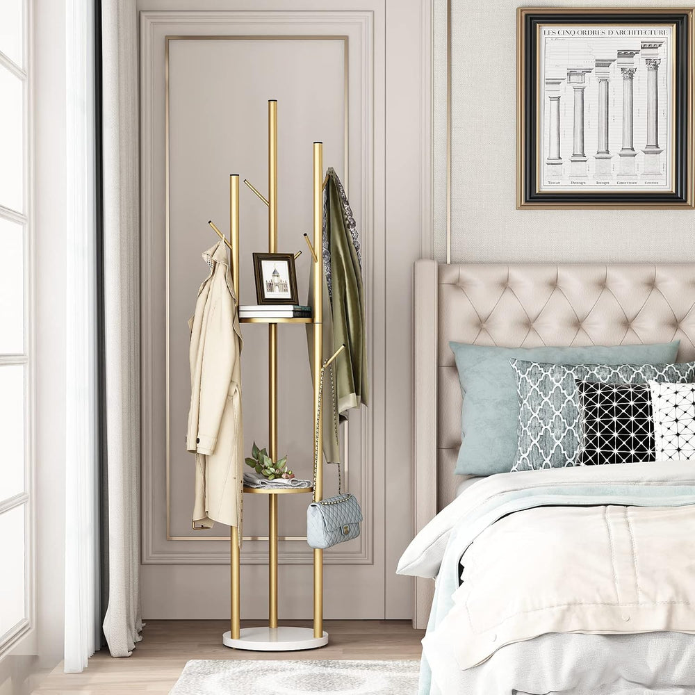 DOORXIFO Metal Gold Coat Racks Freestanding, Coat Hanger Stand, Hall Tree Rac...