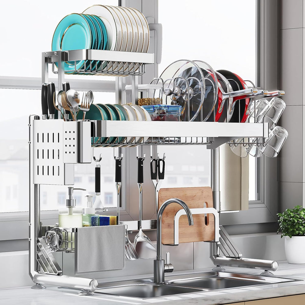 Over Sink Dish Drying Rack, Upgrade 2.5-Tier 304 Stainless Steel Dish Rack