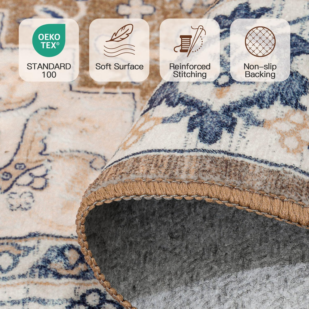 Lofus 6x9 Area Rugs for Living Room Bedroom, Soft Boho Carpet Floral Brown
