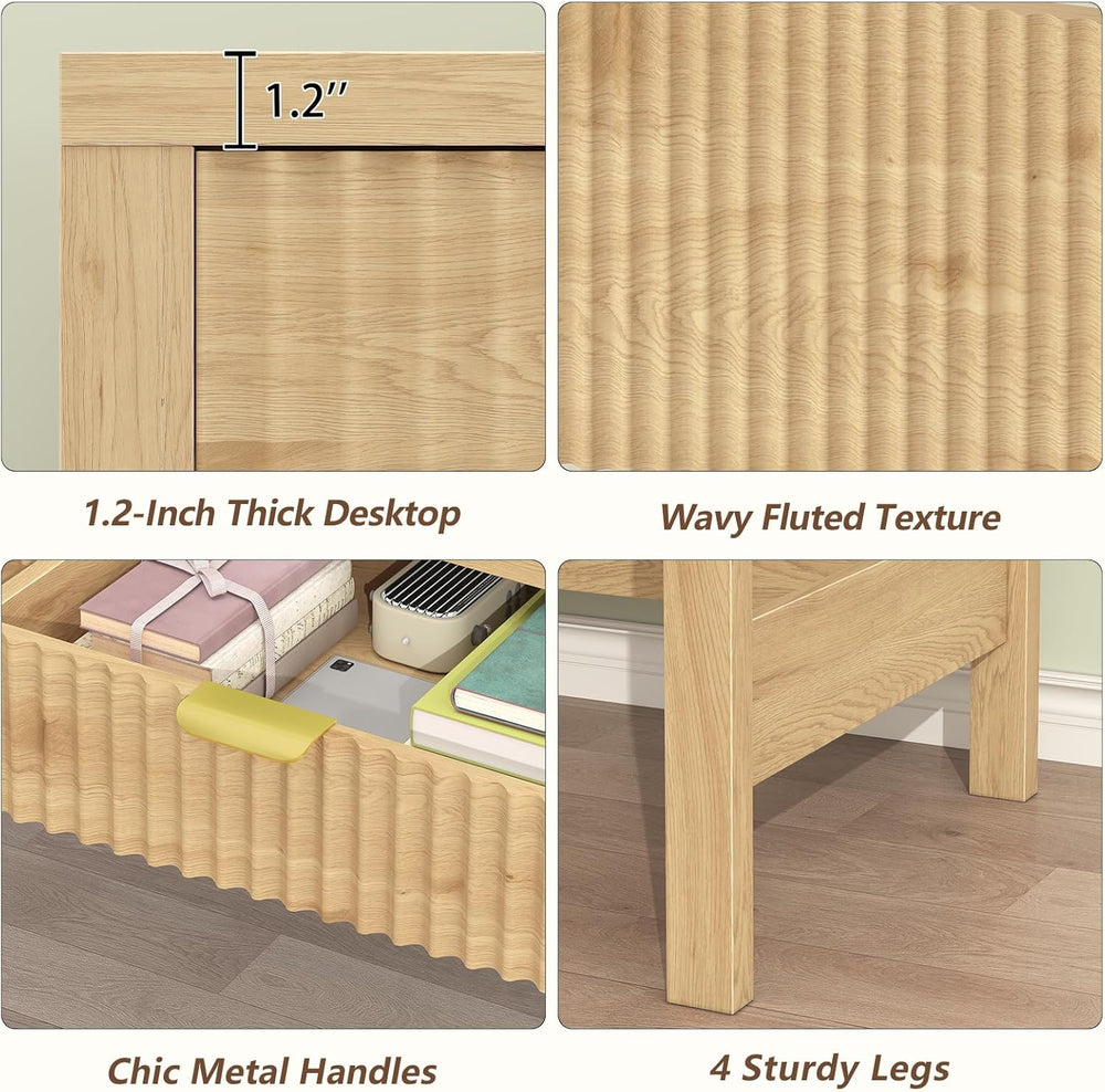 YOMILUVE Fluted Computer Desk with 2 Drawers, 39 Inch Small Computer Desk wit...
