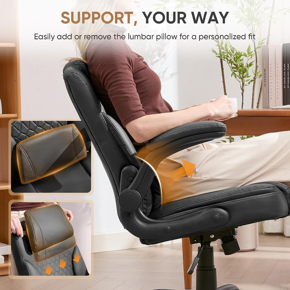 Home Office Chair with Lumbar Support, 5" Thickened Seat, Small PU Leath...
