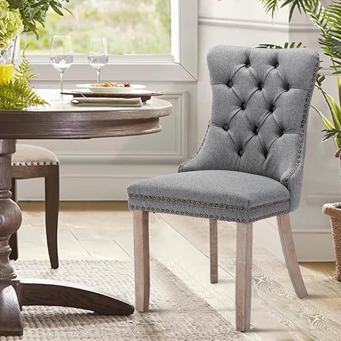 Linen Upholstered Dining Chairs Set of 4, Modern Style Kitchen Side Chairs wi...