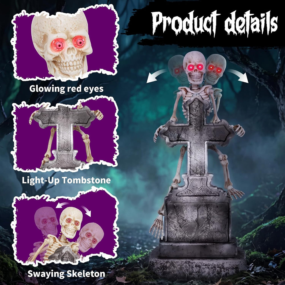 46" Halloween Animatronic Tombstone Decor, SoundโActivated Swaying Skeleton