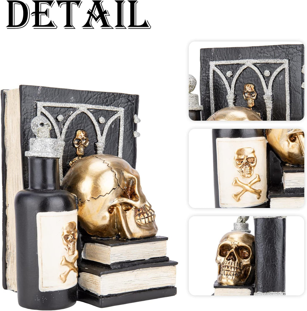 Halloween Skull Figurine, Gothic Book & Potion Bottle Indoor Tabletop Decor