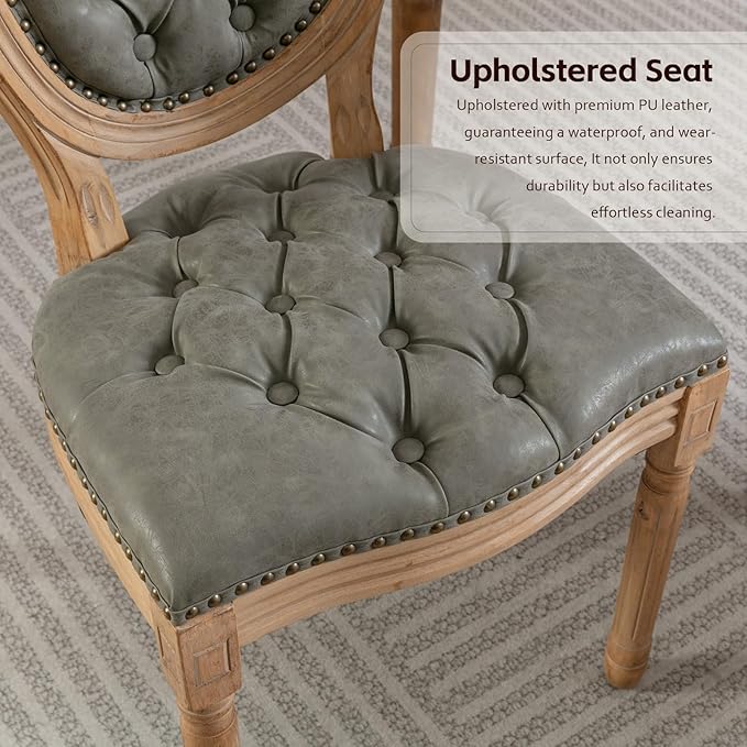 PU Leather Upholstered Dining Chairs Set of 2 French Country Round Back Kitch...