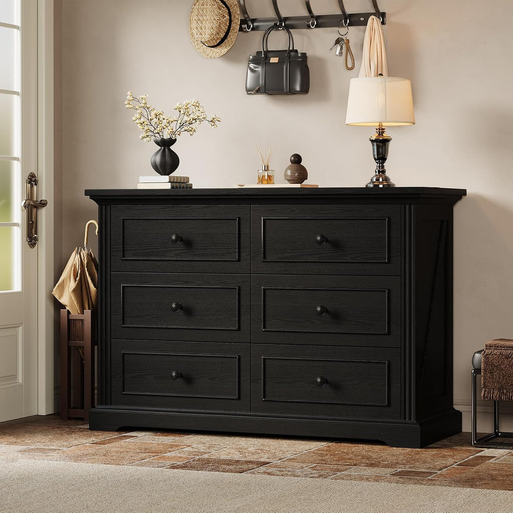 Farmhouse 6 Drawer Dresser for Bedroom, 47" Wide Wood Chest of Drawers w...