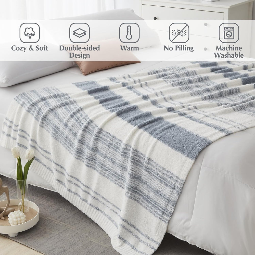 Soft Throw Blanket for Couch-Cozy Reversible Knitted Blankets
