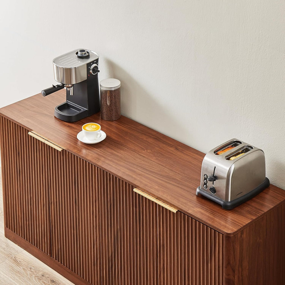 59" Walnut Fluted Sideboard Buffet Cabinet with Storage, Large Buffet Ca...