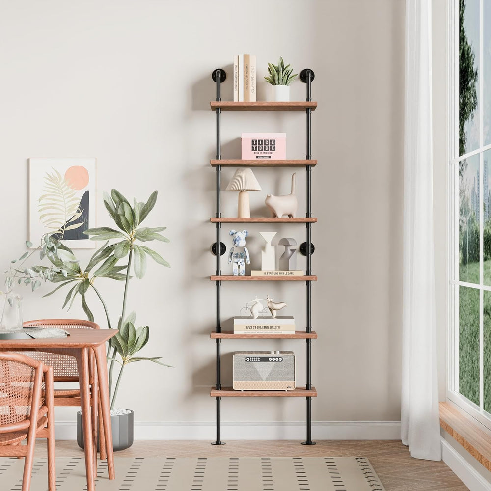 Industrial Ladder Pipe Shelves, Wall Mounted Rustic Bookshelf, Retro Metal Wo...