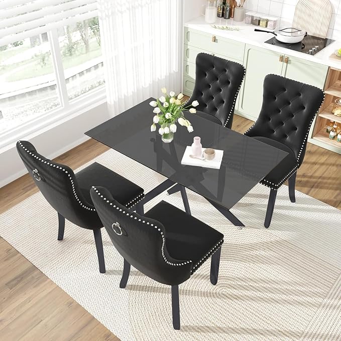 51 Inch Glass Dining Table Set for 4, Rectangular Glass Kitchen Table with 4 ...