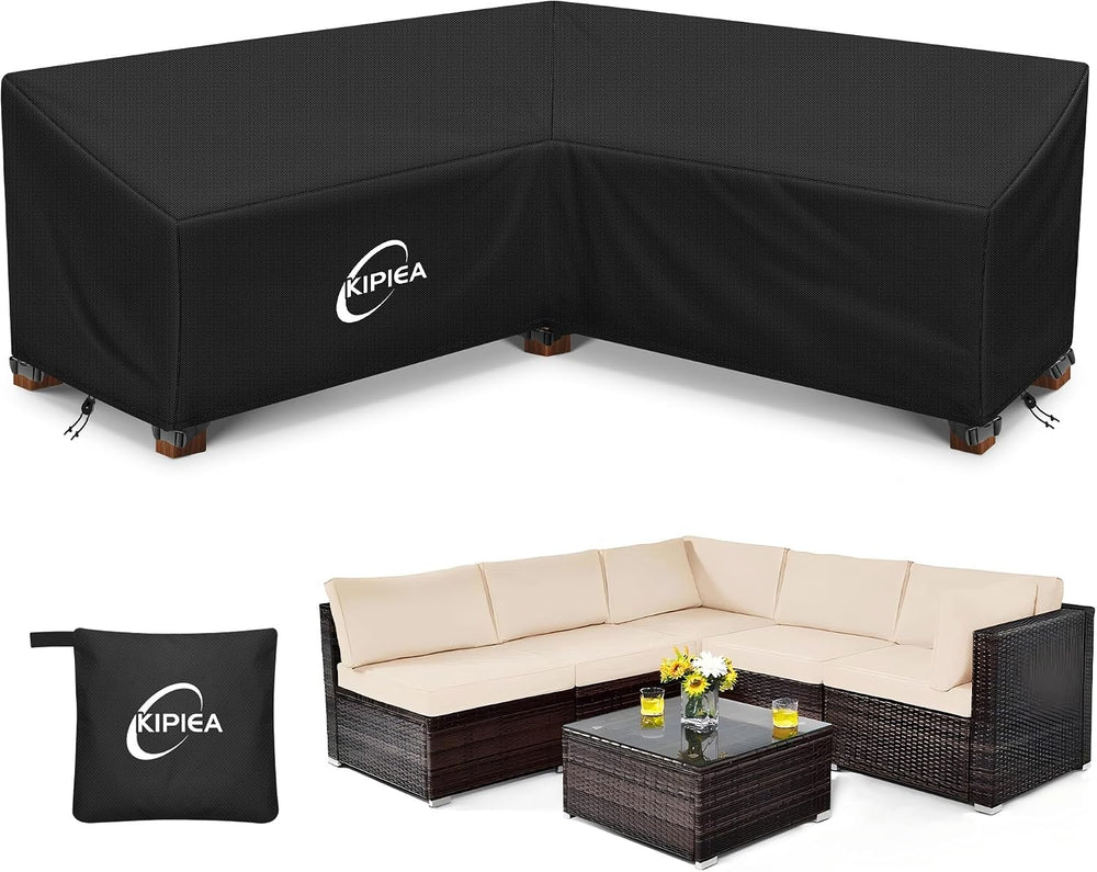 Kipiea Patio V-Shaped Sectional Sofa Cover, 420D Heavy-Duty Oxford Fabric Out...