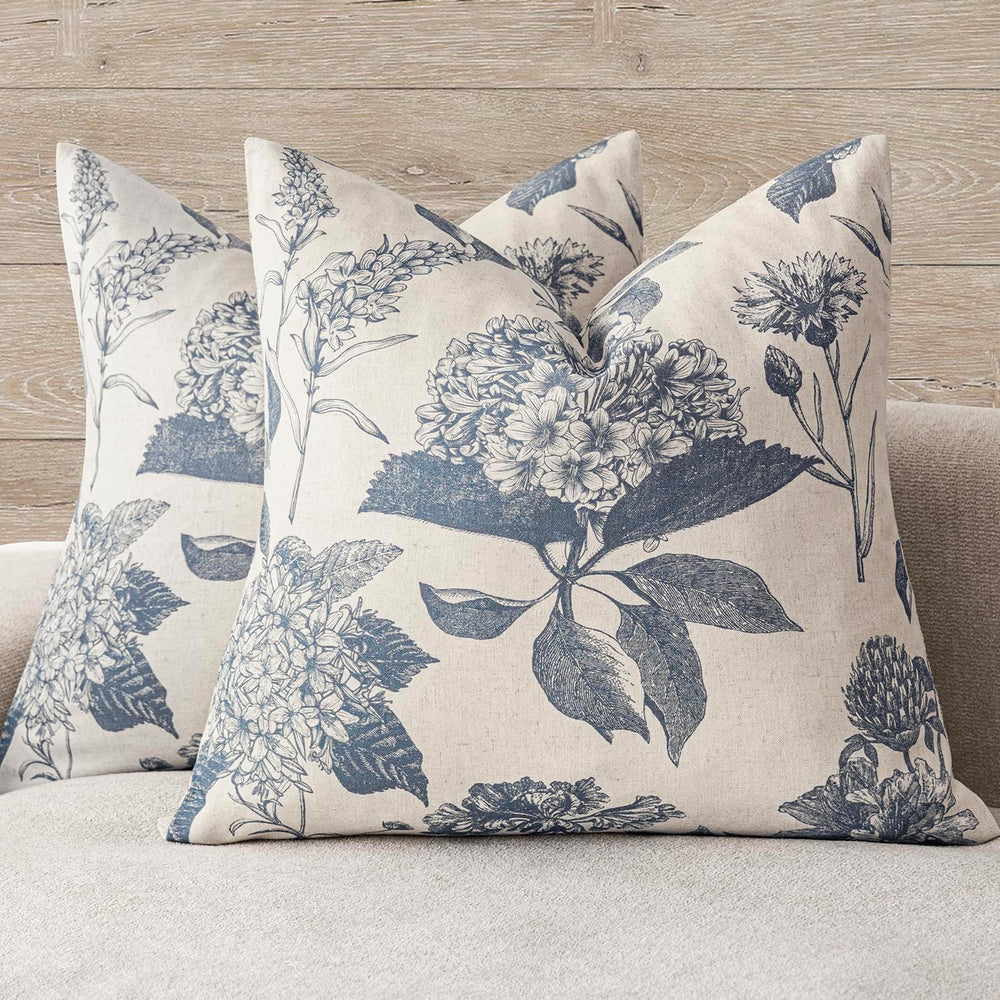 Foindtower Set of 2 Linen Floral Vintage Throw Pillow Covers Neutral Accent P...
