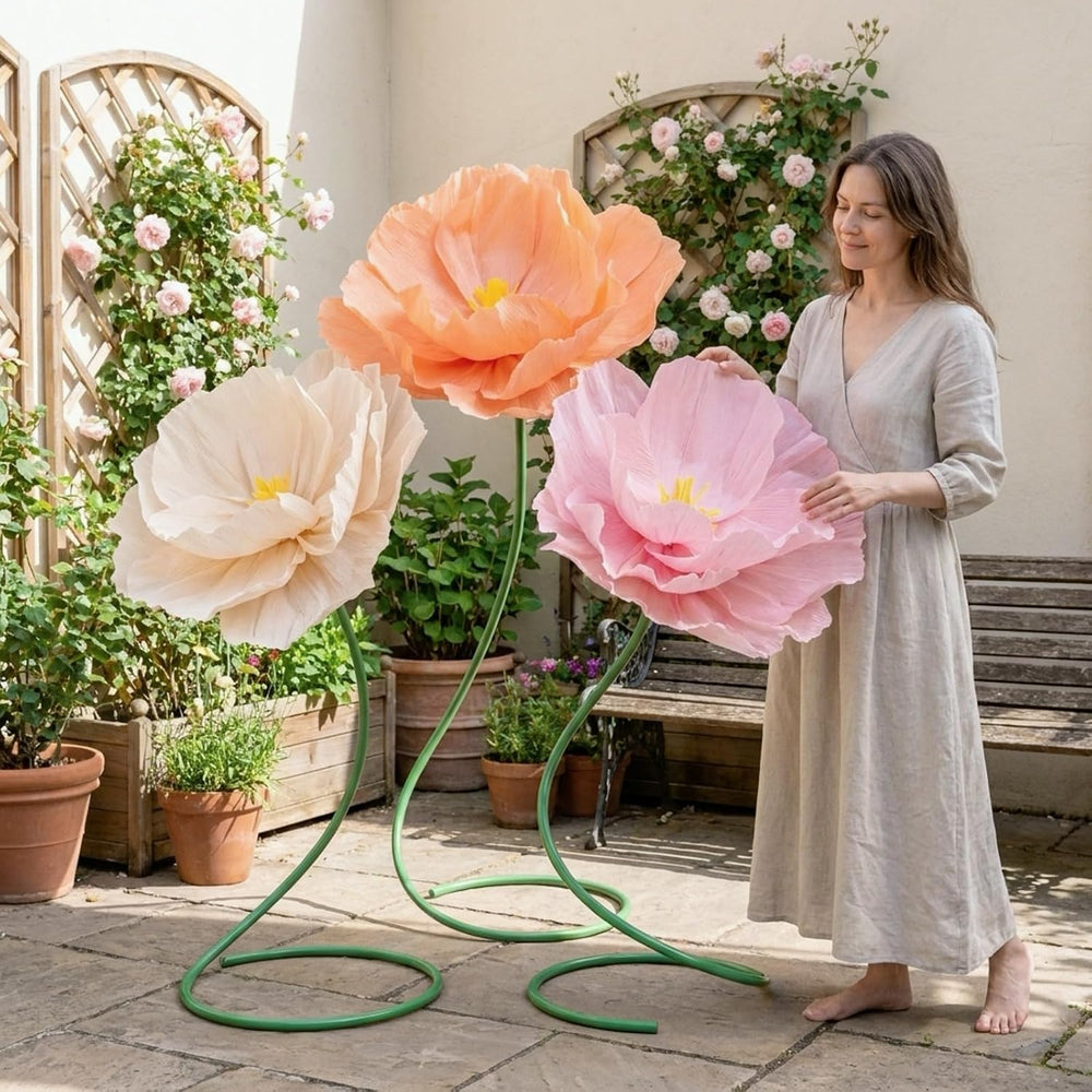 3 Pcs 5ft Large Paper Mix Color Poppy Flower Giant Artificial Poppy