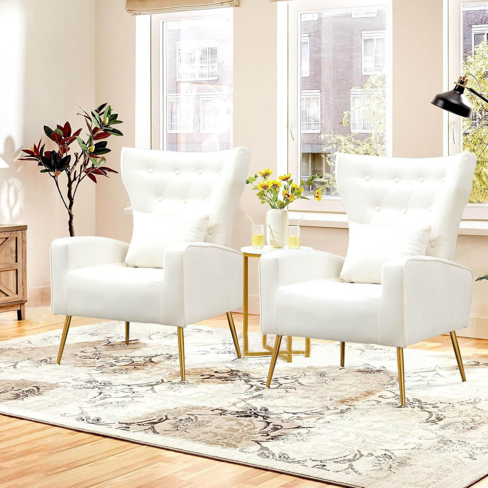 Velvet Accent Chairs Set of 2, Mid-Century Arm Chair with High Wingback &...