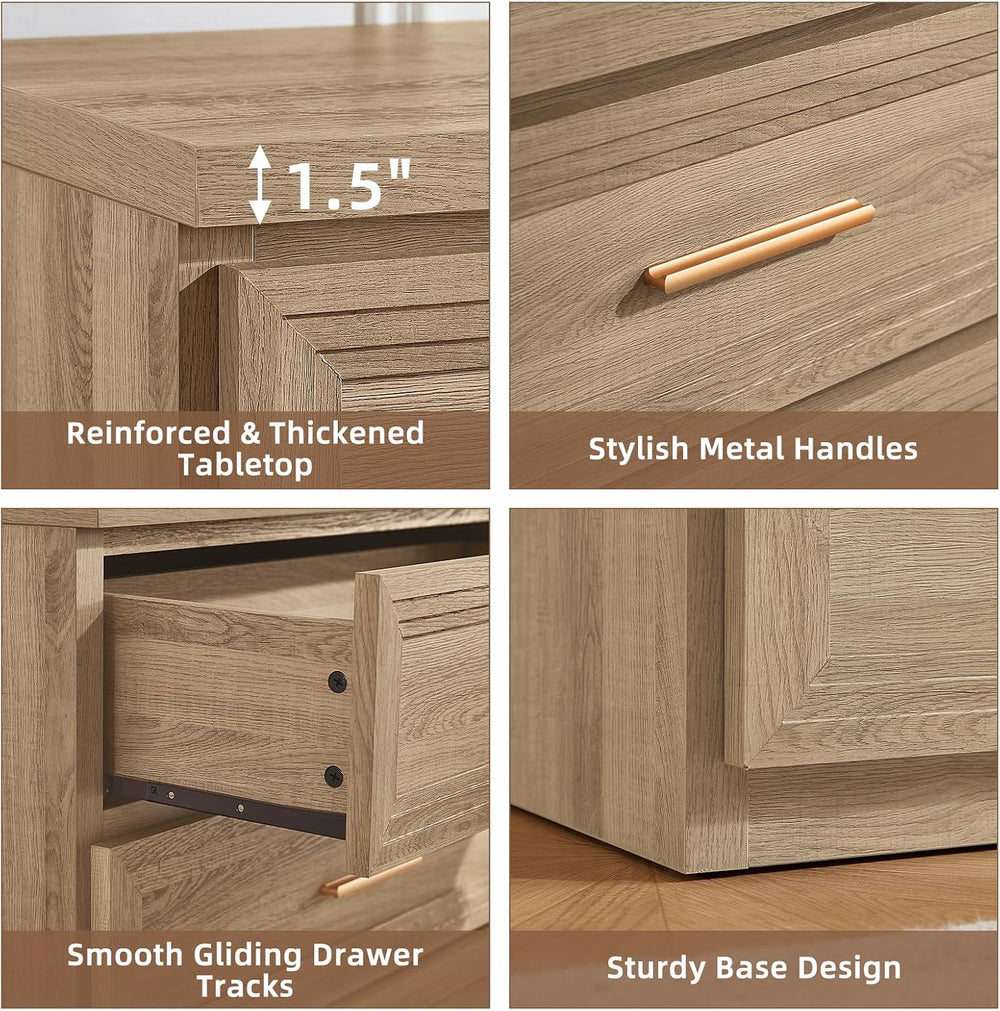RWYHG 3 Piece Dresser for Bedroom Set Furniture Wood Closet Gold Handle