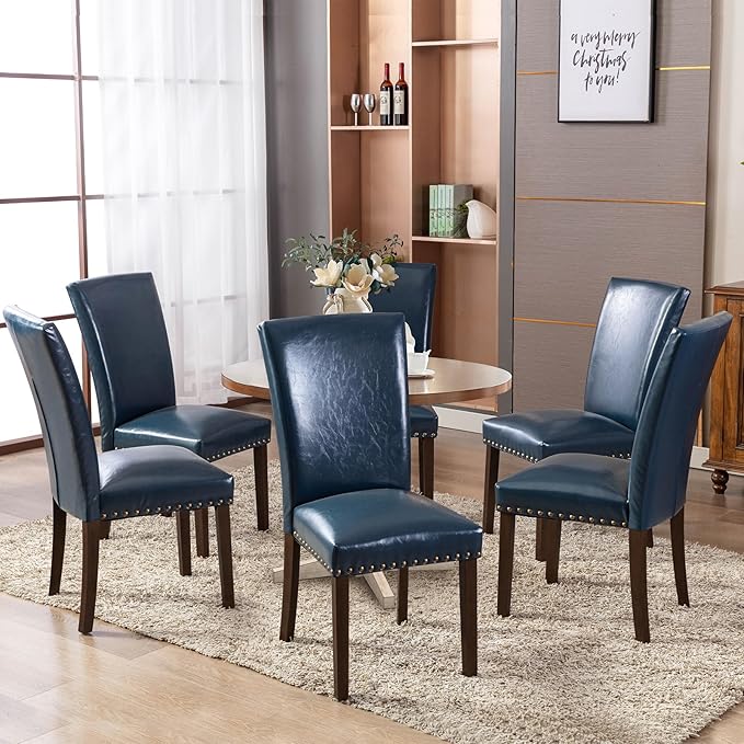 COLAMY Upholstered Parsons Dining Chairs Set of 6, PU Leather Dining Room Kit...