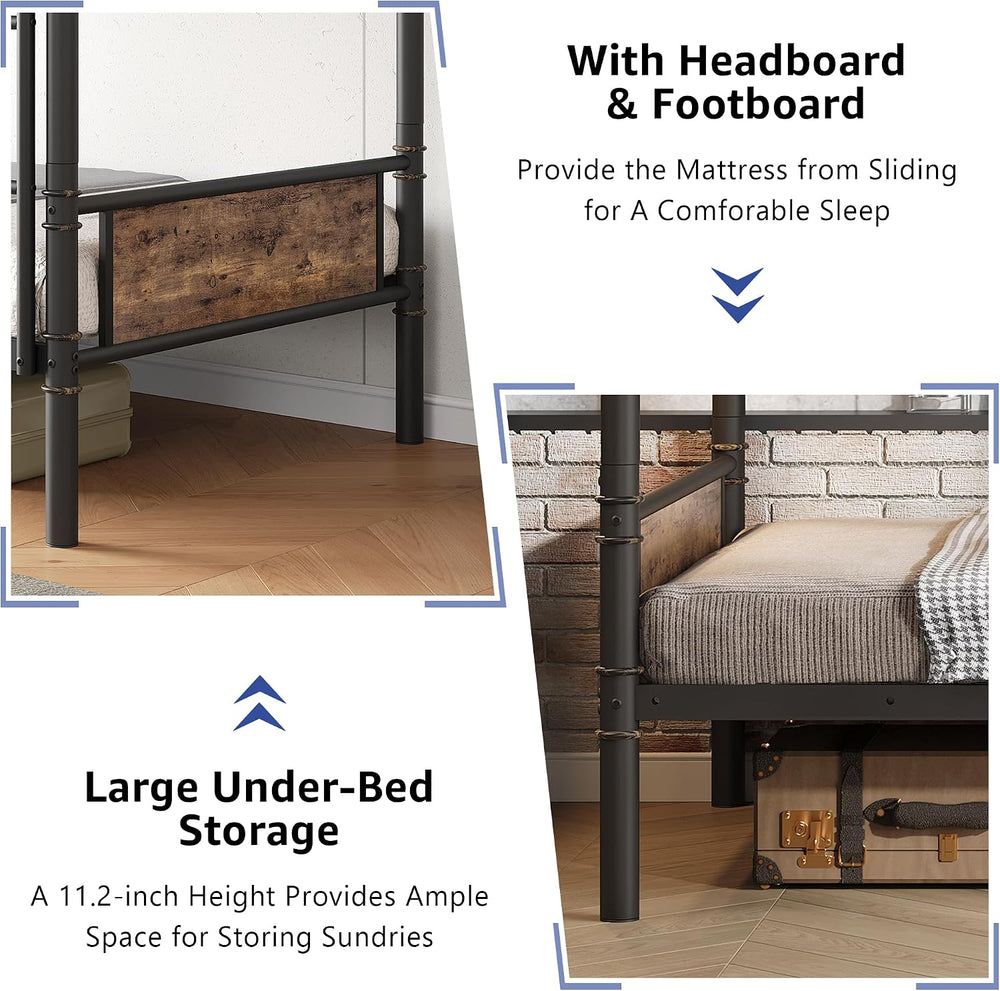 Jocoevol Metal Bunk Bed Twin Over Twin, Industrial Bunkbeds Heavy Duty Bed wi...
