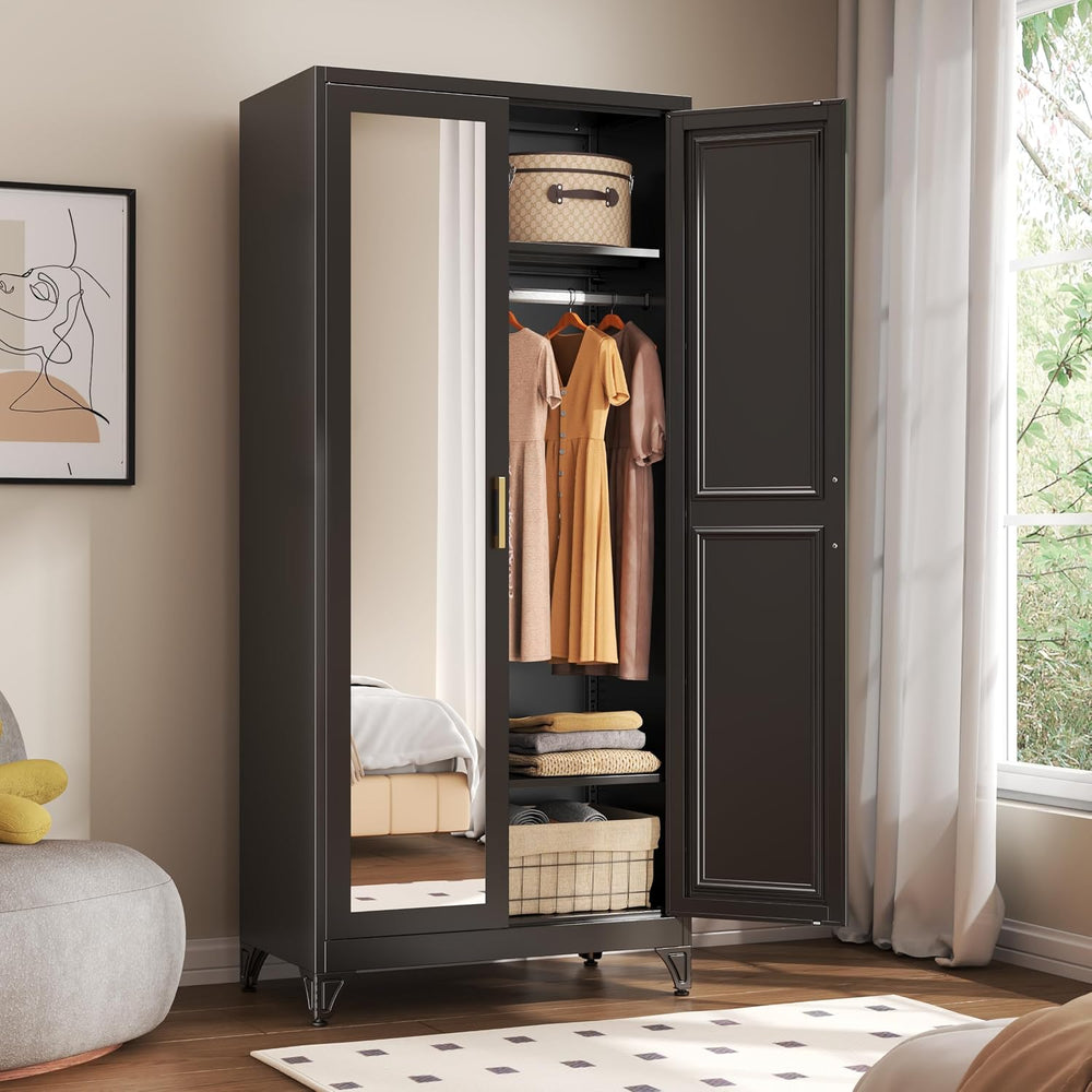 71" Tall Metal Armoire Wardrobe Closet with Shelves and Doors