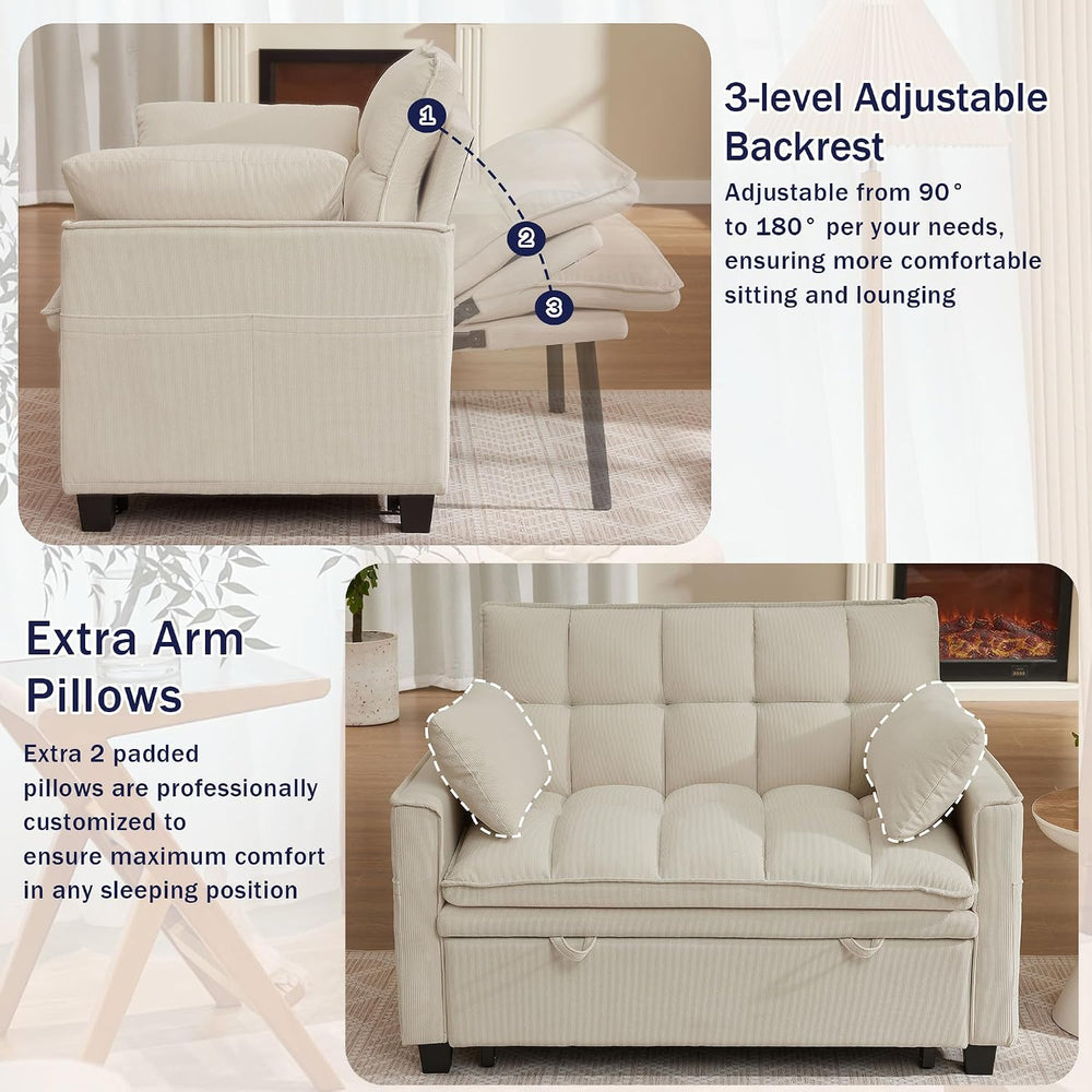 Sleeper Sofa with Pull Out Couch Bed, 48.43" Convertible Pull-Out Sofa B...