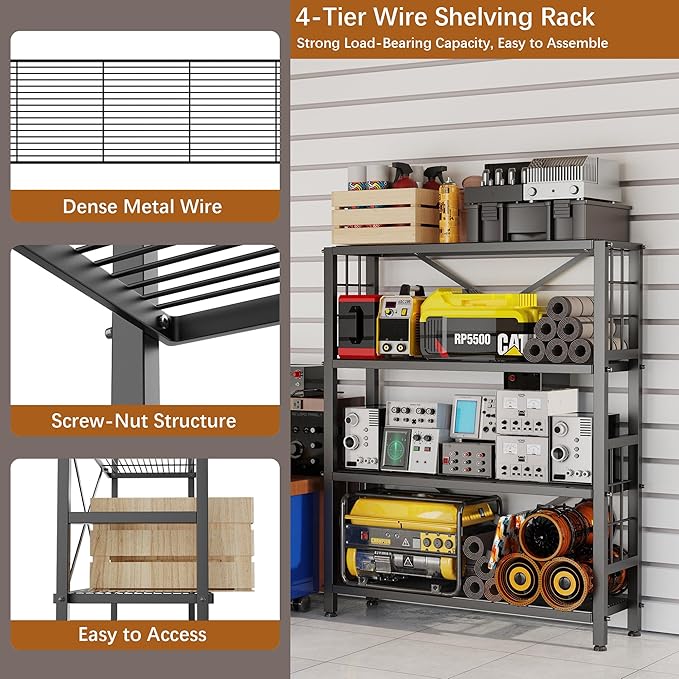 GIOTORENT 4-Wire Heavy-Duty Shelf, Standing Storage Shelves, Metal Shelving