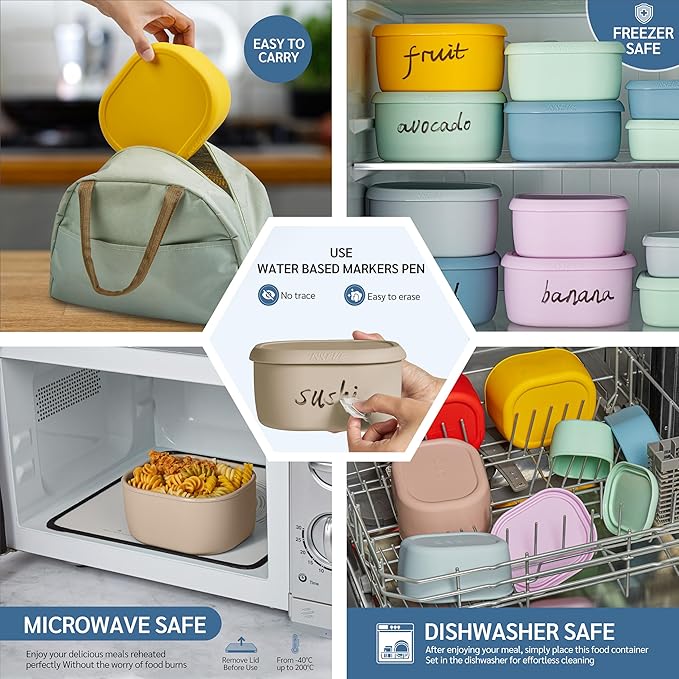 ISSEVE 12Pcs/Set Nesting Silicone Food Storage Containers