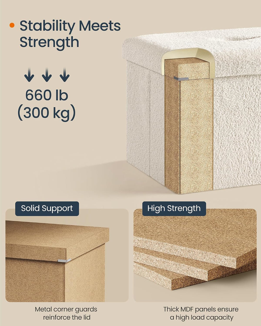 SONGMICS Large Folding Storage Ottoman Bench, 15 x 43 x 15 Inches | Foot Rest...