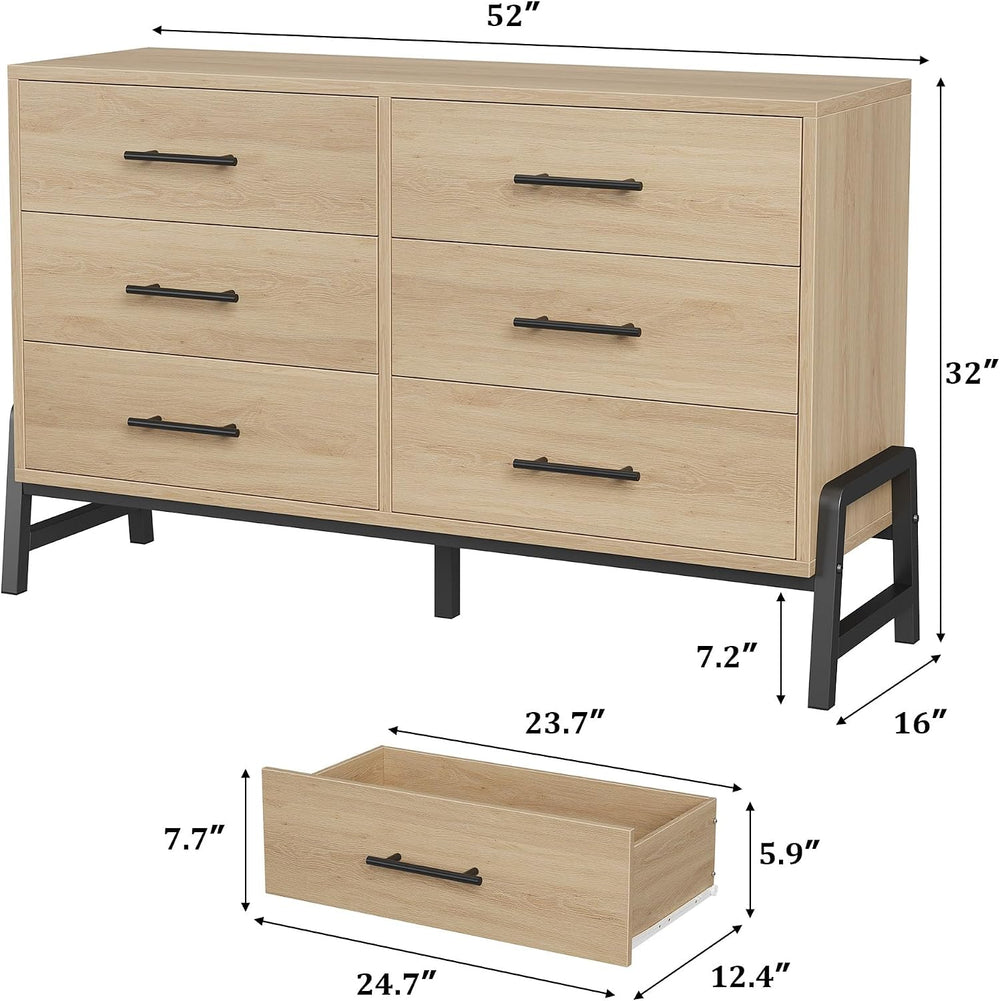 Garvee 6 Dresser for Bedroom, 52 in Wide Drawer with Large Storage Space, Fre...