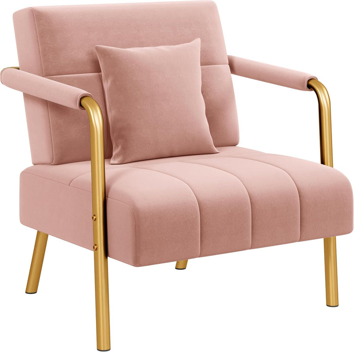 Yaheetech 30" Velvet Sofa Chair Accent Sofa with Gold Metal Leg, Pink